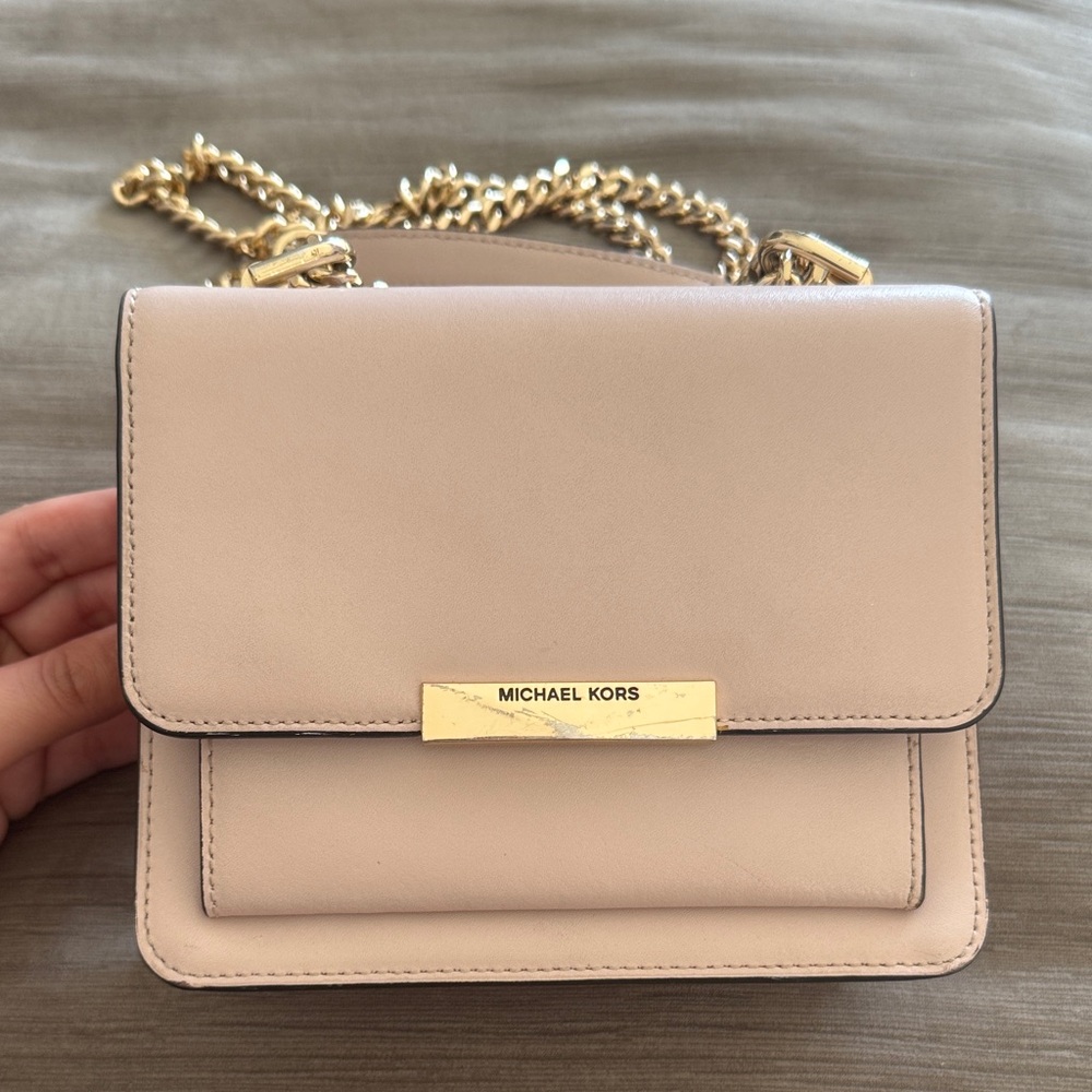 Michael Kors Blush Leather Chain Crossbody Bag with Gold Hardware